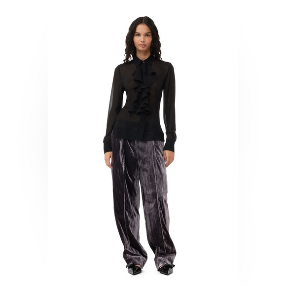 GANNI Striped Velvet Relaxed Streetwear Trousers - Picture 1 of 7